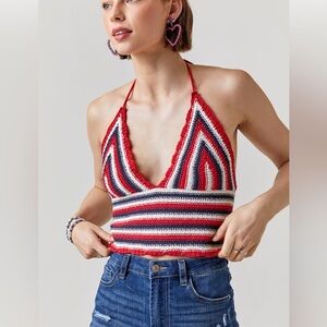 Francesca's Collections Red and Blue Striped Halter Top